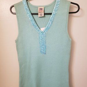 Turquoise Embellished Tank Top